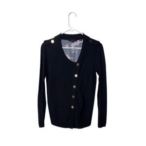 Ted Baker Womens Black Bird Print Cardigan With Gold Buttons Size 2